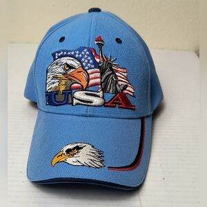 Blue USA Eagle Embroidered Cap Wool Blend